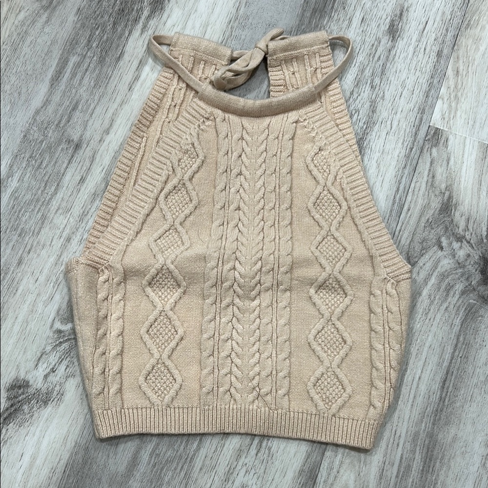 Altar'd State Cream Cable Knit Halter Top Size XS